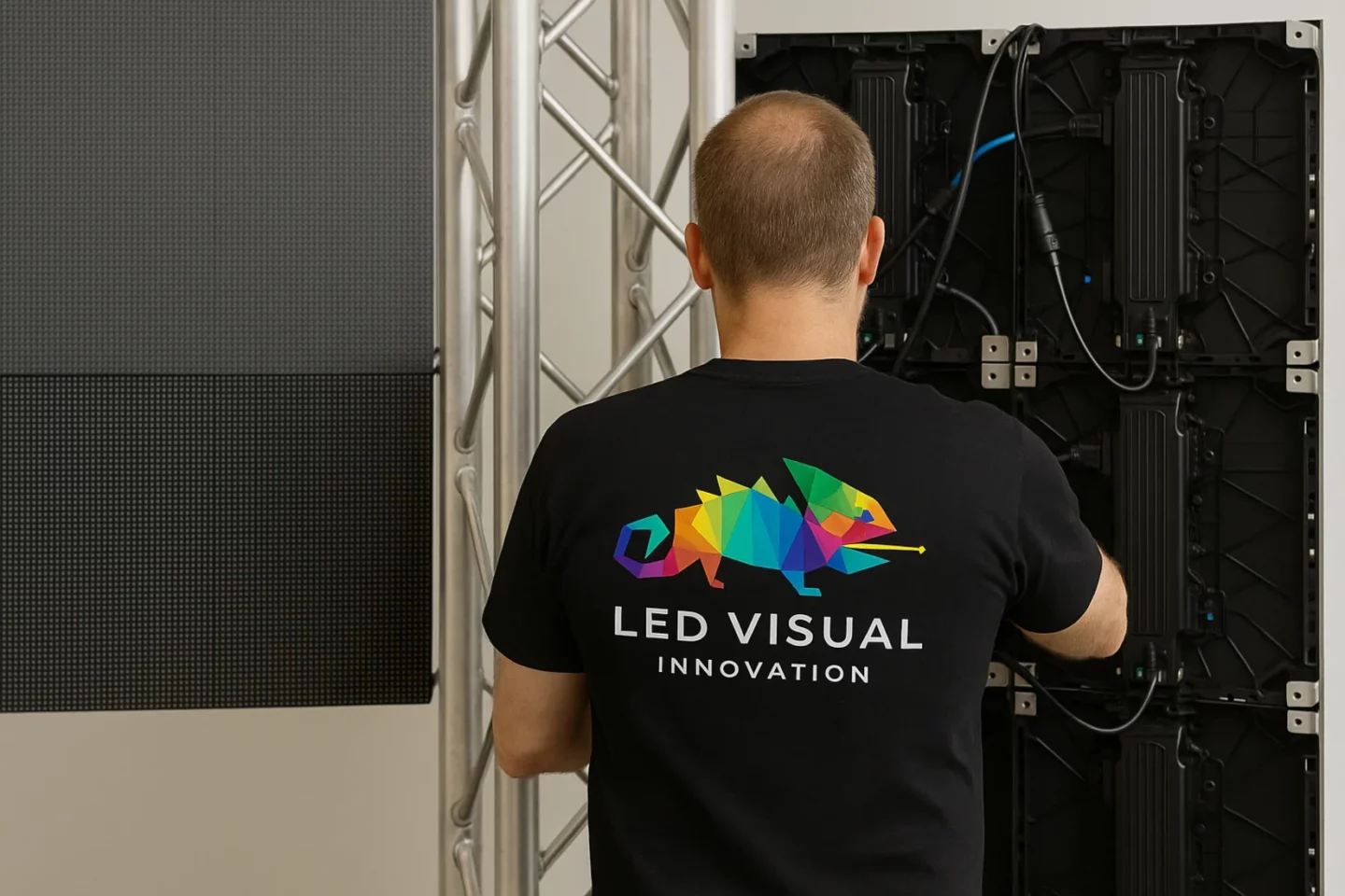 Technicien installant un mur LED