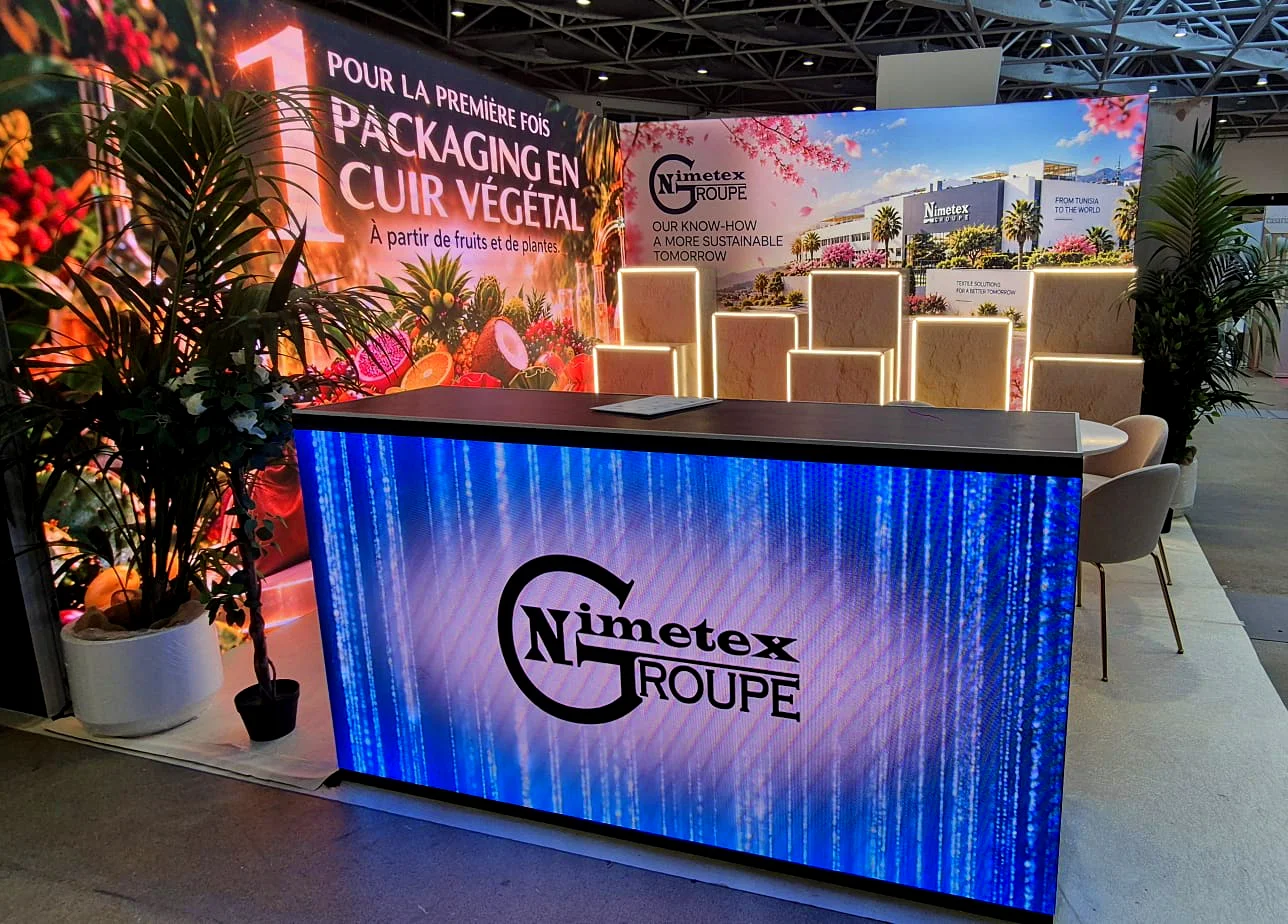 Création d’un stand LED pour Nimetex au Luxe Pack Monaco 2026 2 Création stand pour Nimetex à Monaco, écran LED et comptoir LED, par LED Visual Innovation